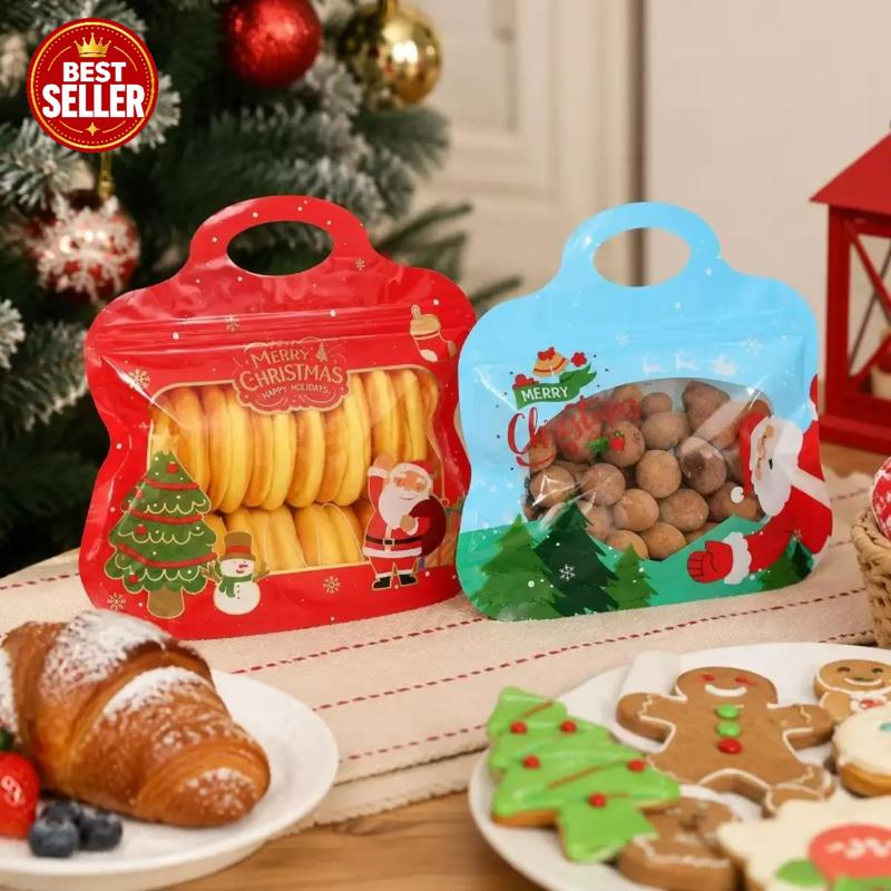 Festive Self-Seal Treat Bags – Santa & Snowman Print | Resealable, Food-Safe & Perfect for Cookies, Chocolates & Little Gifts