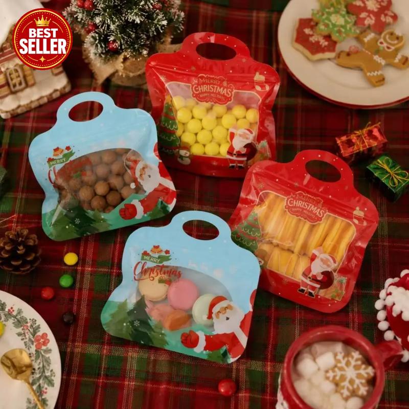 Festive Self-Seal Treat Bags – Santa & Snowman Print | Resealable, Food-Safe & Perfect for Cookies, Chocolates & Little Gifts