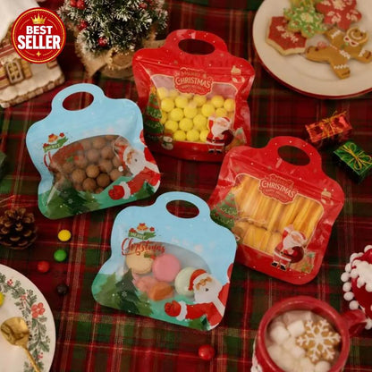 Festive Self-Seal Treat Bags – Santa & Snowman Print | Resealable, Food-Safe & Perfect for Cookies, Chocolates & Little Gifts